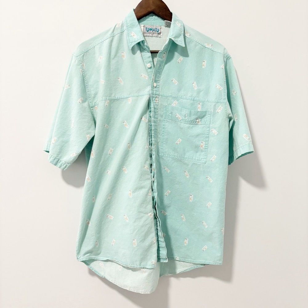 Tomato Vintage‎ Mens Size Small Mint Green Casual Button Down Cotton Shirt 80's
